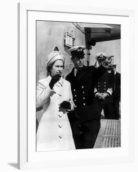 Queen Elizabeth II Visit Hms Norfolk July 1972 and is Shown Around by Prince Charles-null-Framed Photographic Print