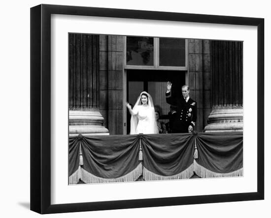 Queen Elizabeth Ii Wedding, the Couple Wave from the Balcony-Associated Newspapers-Framed Photo