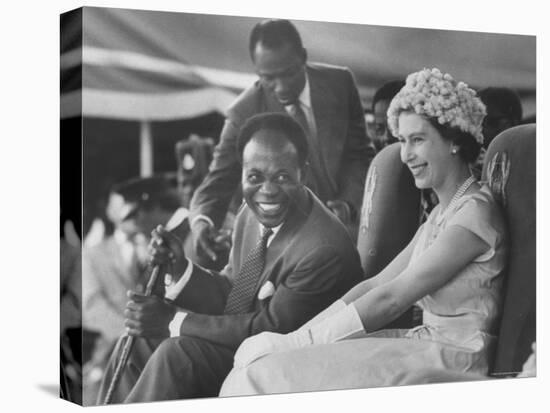 Queen Elizabeth II with Kwame Nkrumah During Her Visit to Ghana-Paul Schutzer-Stretched Canvas