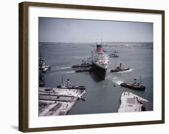 Queen Elizabeth in Southampton Harbor-null-Framed Photographic Print