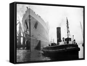 Queen Elizabeth Launch on River Clyde, 1938-null-Framed Stretched Canvas