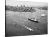 Queen Elizabeth Sailing Through New York Harbor-null-Stretched Canvas