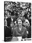 Queen Elizabeth Sitting Gleefully Watching University of Maryland vs. University of North Carolina-Alfred Eisenstaedt-Stretched Canvas