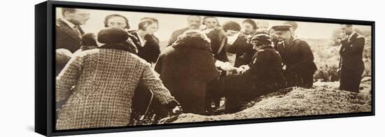 Queen Ena of Spain Signing Autographs for Her Ladies in Waiting before Going into Exile-null-Framed Stretched Canvas