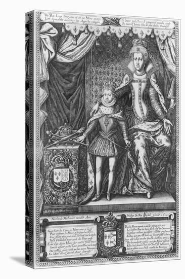 Queen Marie de Medicis and Louis XIII as a Child, Engraved by Nicolas de Mathoniere-Francois Quesnel-Stretched Canvas