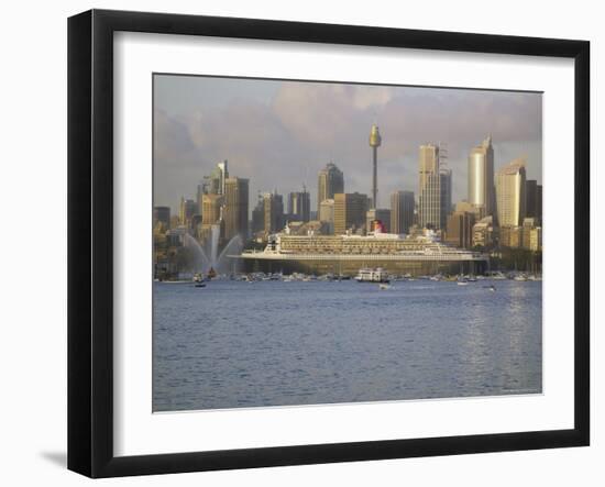 Queen Mary 2 on Maiden Voyage Arriving in Sydney Harbour, New South Wales, Australia-Mark Mawson-Framed Premium Photographic Print