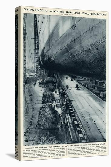 Queen Mary Ocean Liner, Final Preparations for Launch-Frank H. Mason-Stretched Canvas