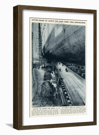 Queen Mary Ocean Liner, Final Preparations for Launch-Frank H. Mason-Framed Art Print