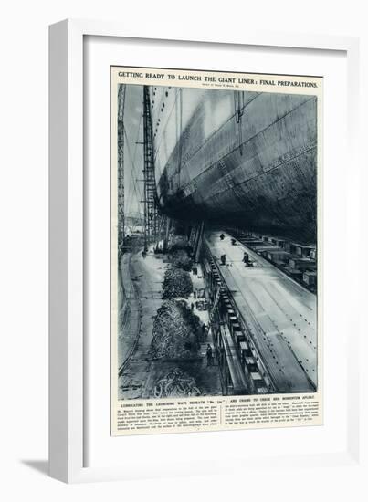 Queen Mary Ocean Liner, Final Preparations for Launch-Frank H. Mason-Framed Art Print