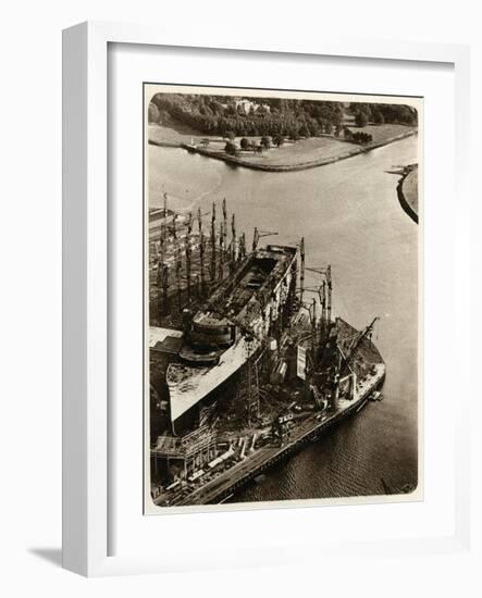 Queen Mary Ocean Liner, in Construction-null-Framed Art Print