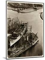Queen Mary Ocean Liner, in Construction-null-Mounted Art Print