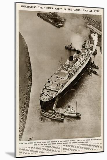 Queen Mary' Ocean Liner, Manoeuvring Down the Clyde-null-Mounted Art Print