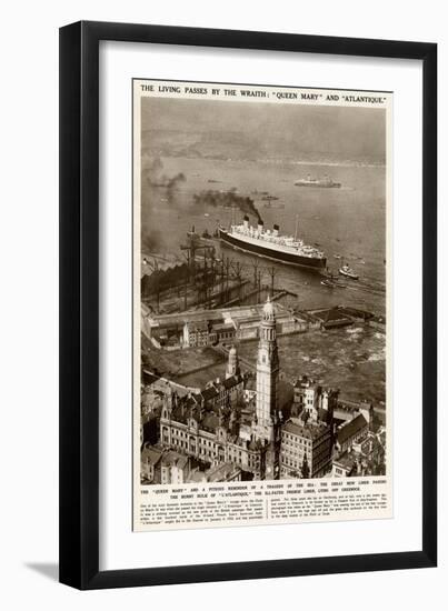 'Queen Mary' Ocean Liner, Passing French Liner L'Atlantique-null-Framed Art Print
