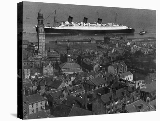 Queen Mary Ship Sailing Past Greenock in 1936-null-Stretched Canvas