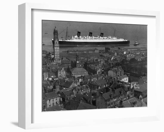 Queen Mary Ship Sailing Past Greenock in 1936-null-Framed Premium Photographic Print