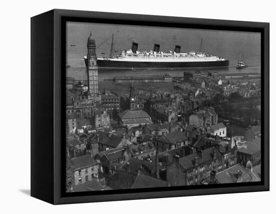 Queen Mary Ship Sailing Past Greenock in 1936-null-Framed Stretched Canvas