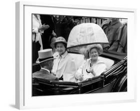 Queen Mother Riding Down the Course with the Queen in an Open Top Carriage in the Ascot Procession-null-Framed Photographic Print