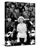 Queen Mother Sitting with Soldiers of the 1st Battalion 51st Highland Volunteers-null-Stretched Canvas