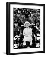 Queen Mother Sitting with Soldiers of the 1st Battalion 51st Highland Volunteers-null-Framed Photographic Print