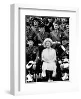 Queen Mother Sitting with Soldiers of the 1st Battalion 51st Highland Volunteers-null-Framed Photographic Print