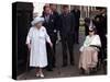 Queen Mother waves on her 101 birthday watched by Princess Margaret in wheelchair and Prince Charle-null-Stretched Canvas