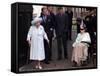 Queen Mother waves on her 101 birthday watched by Princess Margaret in wheelchair and Prince Charle-null-Framed Stretched Canvas
