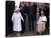 Queen Mother waves on her 101 birthday watched by Princess Margaret in wheelchair and Prince Charle-null-Stretched Canvas
