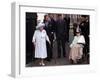 Queen Mother waves on her 101 birthday watched by Princess Margaret in wheelchair and Prince Charle-null-Framed Photographic Print