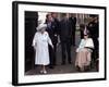 Queen Mother waves on her 101 birthday watched by Princess Margaret in wheelchair and Prince Charle-null-Framed Photographic Print