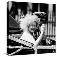 Queen Mother with Prince Charles Waving as They Ride in the Royal Carriage c.1985-null-Stretched Canvas