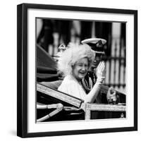 Queen Mother with Prince Charles Waving as They Ride in the Royal Carriage c.1985-null-Framed Photographic Print