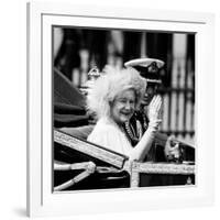 Queen Mother with Prince Charles Waving as They Ride in the Royal Carriage c.1985-null-Framed Photographic Print