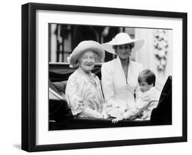 Queen Mother with Princess Diana and Prince William in an open carriage-null-Framed Photographic Print