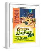 QUEEN OF OUTER SPACE, foreground: Zsa Zsa Gabor on poster art, 1958-null-Framed Art Print