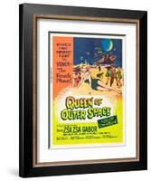 QUEEN OF OUTER SPACE, foreground: Zsa Zsa Gabor on poster art, 1958-null-Framed Art Print