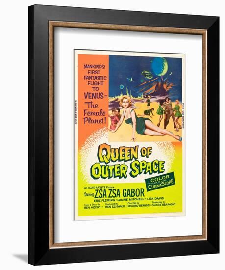 QUEEN OF OUTER SPACE, foreground: Zsa Zsa Gabor on poster art, 1958-null-Framed Art Print