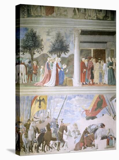 Queen of Sheba Worshipping the Wood of the True Cross, Reception of Sheba by King Solomon-Piero della Francesca-Stretched Canvas