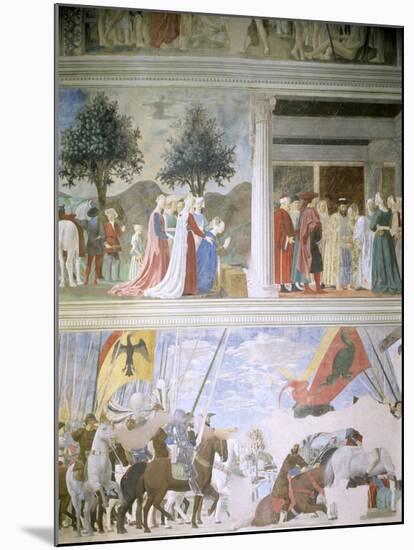 Queen of Sheba Worshipping the Wood of the True Cross, Reception of Sheba by King Solomon-Piero della Francesca-Mounted Giclee Print