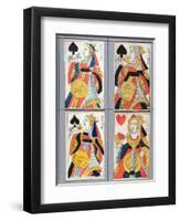 Queen of Spades and Queen of Hearts Playing Cards, 17th - 18th Century (Coloured Wood Engraving)-French-Framed Giclee Print