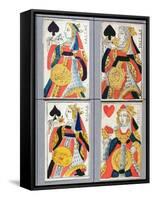 Queen of Spades and Queen of Hearts Playing Cards, 17th - 18th Century (Coloured Wood Engraving)-French-Framed Stretched Canvas