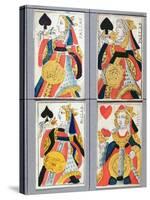 Queen of Spades and Queen of Hearts Playing Cards, 17th - 18th Century (Coloured Wood Engraving)-French-Stretched Canvas