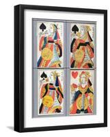 Queen of Spades and Queen of Hearts Playing Cards, 17th - 18th Century (Coloured Wood Engraving)-French-Framed Giclee Print