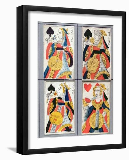 Queen of Spades and Queen of Hearts Playing Cards, 17th - 18th Century (Coloured Wood Engraving)-French-Framed Giclee Print