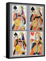 Queen of Spades and Queen of Hearts Playing Cards, 17th - 18th Century (Coloured Wood Engraving)-French-Framed Stretched Canvas
