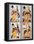 Queen of Spades and Queen of Hearts Playing Cards, 17th - 18th Century (Coloured Wood Engraving)-French-Framed Stretched Canvas