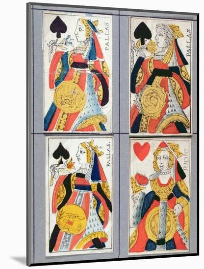 Queen of Spades and Queen of Hearts Playing Cards, 17th - 18th Century (Coloured Wood Engraving)-French-Mounted Premium Giclee Print