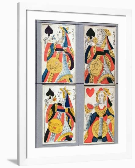 Queen of Spades and Queen of Hearts Playing Cards, 17th - 18th Century (Coloured Wood Engraving)-French-Framed Giclee Print