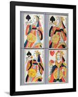 Queen of Spades and Queen of Hearts Playing Cards, 17th - 18th Century (Coloured Wood Engraving)-French-Framed Giclee Print