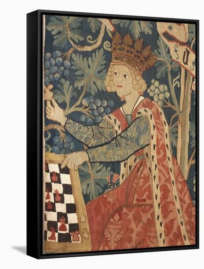 Queen Playing Chess, Detail of 15th Century German Tapestry-null-Framed Stretched Canvas