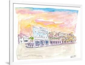 Queen St Front St Scene in Hamilton Bermuda at Sunset-M. Bleichner-Framed Art Print